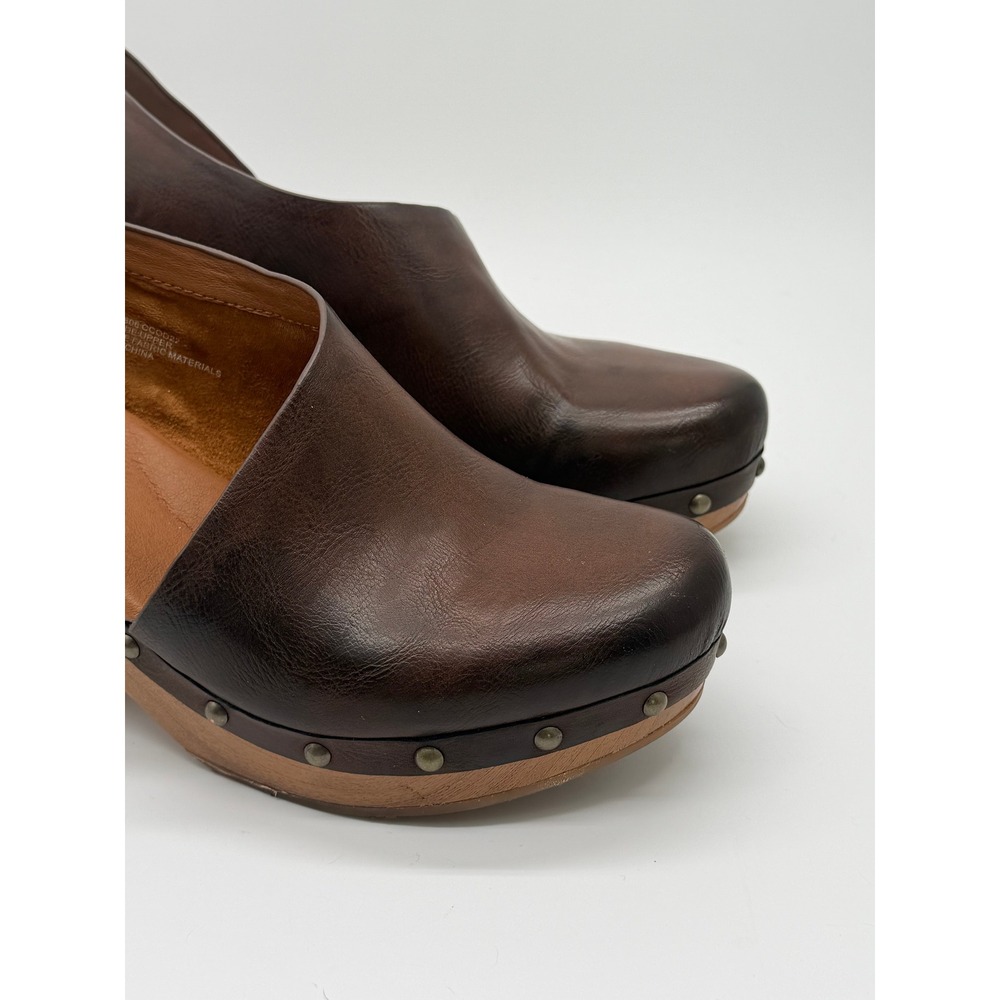 Korks Clog Arielle Platform Clog Women 9M Brown Studded Wood Block Heel Cutout - Picture 7 of 11